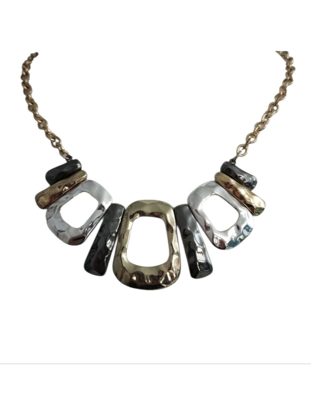 Tri Color Necklace Gold Silver Gunmetal